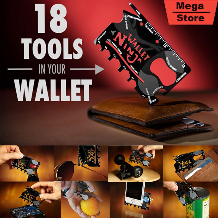 Original Wallet Ninja 18 in 1 Card Multitool Survival Gadget Outdoor Multi Tool Stainless Steel - Black