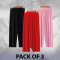 Luxury Pack of 3 Palazzo Pajamas – Comfortable & Elegant Nightwear Trousers, Flowy Lounge Flippers for Women’s Relaxation & Home Wear. 