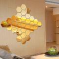 6 Pcs 3D Hexagon Mirror Wall Stickers, Self-Adhesive Acrylic Home Decor for Wall, Bedroom, Office, Reusable Glossy Finish. 