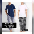 Pack of 2 night suit for men 1 T-shirt and 1 Checkered  Trouser. 