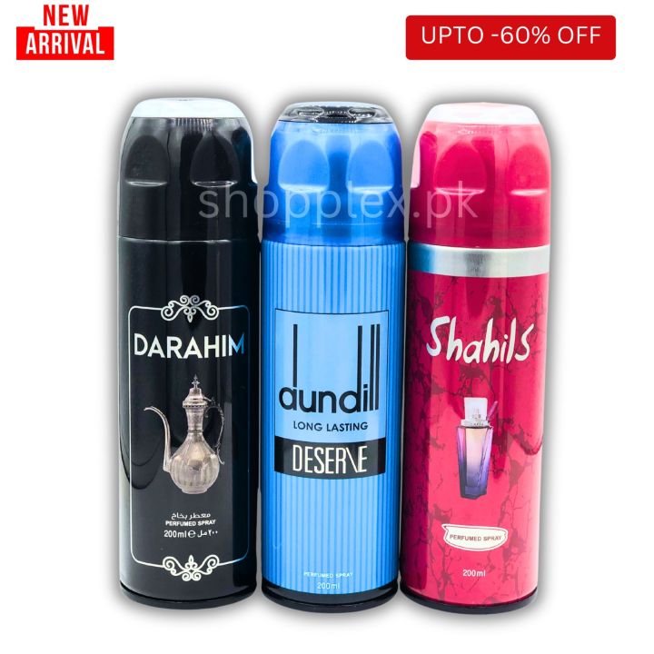Body Spray Men Pack of 3 | Big Bottle 200ml Darahim By Freshrite  | Shahlis By Freshrite | Dundill Blue By Freshrite Value Budget Pack Men and Women Gift Pack  Long-lasting  Ladies Gents | Boys and Girls Imported High Quality Value Budget Pack Price