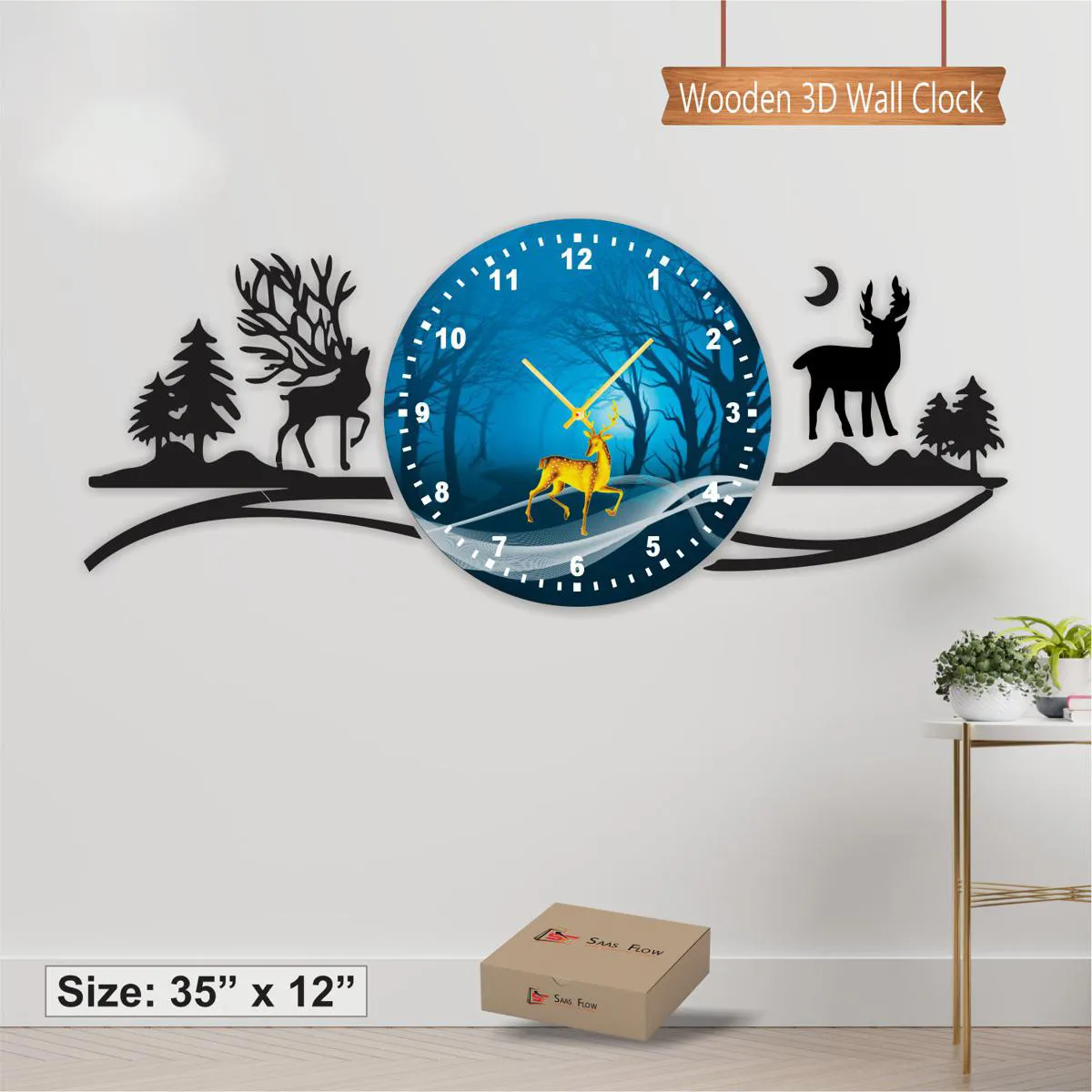 BIG WALL DEER CLOCK 