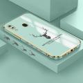 Samsung A30 Cartoon ELK Deer Reindeer Square Edge Pattern Casing Plated Phone Shell Luxury Plating Soft Phone Case. 