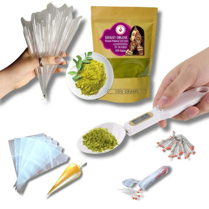 Organic Colorless   Henna Mehndi Powder for Mehndi Practice kit with Measurement spoon ( pack of 5 items)