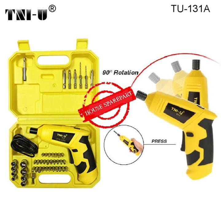 Imported Rechargeable Cordless Electric Screwdriver Set Repair Tool Kit with Battery Indication TNI-U TU-131A 46 in 1 4V Hot selling High Quality Power Drills Li-ion battery drilling Machine Cordless Screwdriver tools set Impact