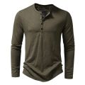 Men's Cotton Button Henley neck Shirt Long Sleeve Casual Button Solid color Fashion T-Shirts Dinner Ronvsa. 