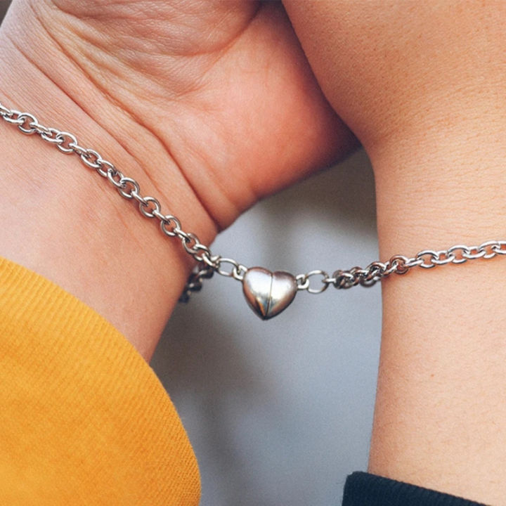 2 Pcs Magnetic Broken Heart Love Bracelet for Men and Women - 2pcs/Set Pair of Cuba Style Magnetic Chain Bracelet for Couples - Bracelet for Couples - Couple Bracelets - Korean Jewellery