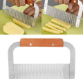 Finger Potato Chips Cutter Slicer Stainless Steel,Crinkle Cut Potato/Chip/Fruit/Vegetable Wavy Blade Cutting with Wooden Handle/French Fry Potato Cutter. 