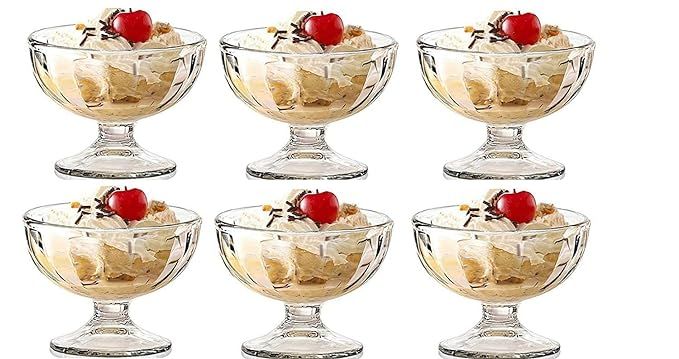 DELISOGA Dessert Bowl Set – 6 Piece Glassware Sweet Bowls | Clear Transparent Custard Serving Bowls | Elegant Dessert, Ice Cream & Sweet Dish Bowls