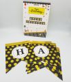 BLACK GOLDEN POLKA DOT HAPPY BIRTHDAY WORD BANNER WITH RIBBON LACE. 