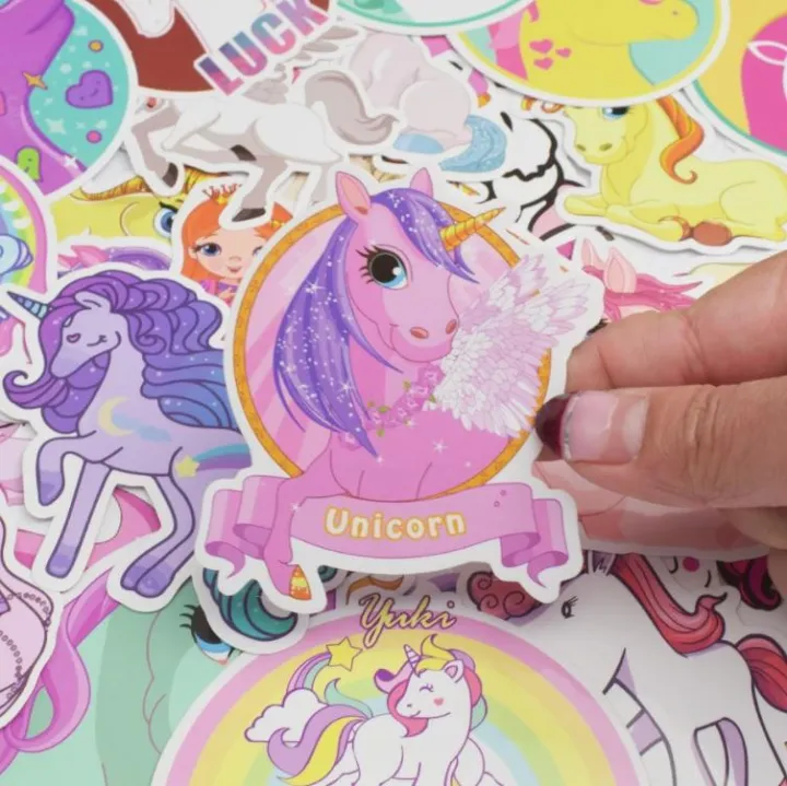 10%20Pcs/Pack%20Unicorn%20Series%20Children's%20Cartoon%20Waterproof%20Stickers%20for%20Laptop%20TV%20Fridge%20Skateboard%20Guitar%20Car%20-%20Image%204