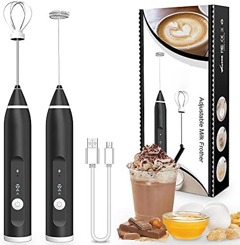 USB Rechargeable Milk Frother 2 in 1 Electric Coffee Beater Handheld Mixer Mini Egg Whisk Portable 3 Speed Foam Maker for Latte Cappuccino Cream Drink Mixer Kitchen Gadget Lightweight Easy Clean