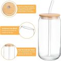 Round Glass Tumbler Can with Glass Straw and Lid Glass Sipper with Straw for Fruit Juice Milk Mug. 