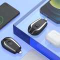 1500mAh Mini Portable Keychain Phone Charger with Retractable Plug, Fast Charging for iPhone and Android, Waterproof, Compact Design, Built-in Carabiner. 