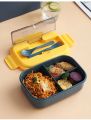 Student Lunch Box 3 Compartment Plastic Microwaveable Japanese Style Leak-proof Food Container Storage 3 Compartmentalized Box With Fork & Spoon. 
