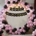 Black and Pink Birthday Theme Set including (Birthday Banner -30 Balloons ) Happy Birthday Decorations & items-Surprise Birthday. 