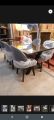6 seater dinig set. 6 chair table and table top new designs uv marble textured top, customize colors theme available. 