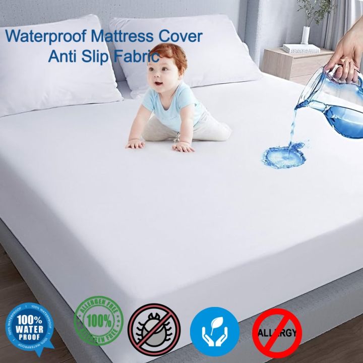 Waterproof Mattress Cover For Double Bed King Size Terry & Jersey Fabric Mattress Cover – Waterproof, Soft, and Breathable Protection Fitted Mattress Protector Anti Slip Bed Sheet