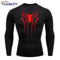 Men Long-sleeved Top Men's Spider Print Compression Gym T-shirt Breathable Sweat Absorbent for Fall/spring Workout Solid Color Long-sleeved Top. 