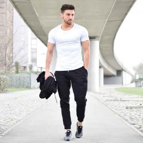 White%20T-Shirt%20&%20Black%20Trouser%20Summer%20Collection%20Tracksuit%20-%20Image%203