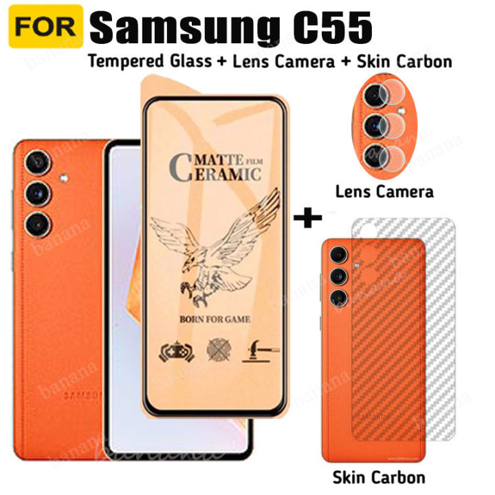 Samsung Galaxy C55 Ceramic Matte Tempered Glass Samsung A55 A35 M55 A25 A15 A05 A05S Screen Protector 3 in 1 Camera Lens Protector