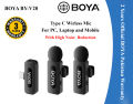 3 Years Warranty - BOYA BY-V20 Wireless Microphone System with USB Type-C Connector for Mobile Devices (2.4 GHz) Plug Play Lapel Clip-on Mic, Cordless Omnidirectional Mini Condenser Mic for Interview Video Podcast Vlog Recording. 
