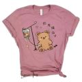 Tea Pink Milky Panda Printed T-Shirt For Girls & Women's Fabric Jersey Cotton For Summer Wear. 