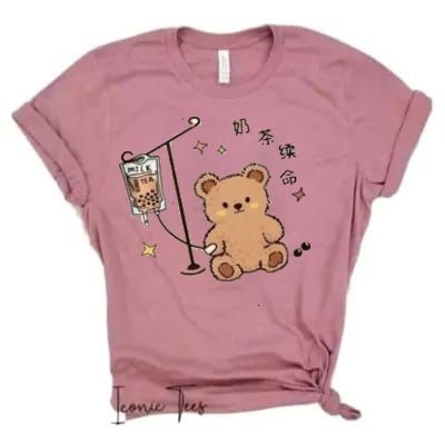 Tea Pink Milky Panda Printed T-Shirt For Girls & Women's Fabric Jersey Cotton For Summer Wear