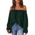 New solid color sexy one neck off shoulder shirt loose long sleeved pullover. 