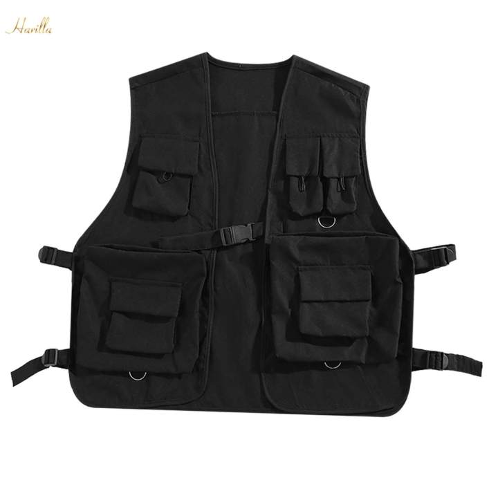 Utility Vest for Men Women, Cargo Vest, Breathable Front Buckle Casual Waistcoat Outerwear 2XL Black