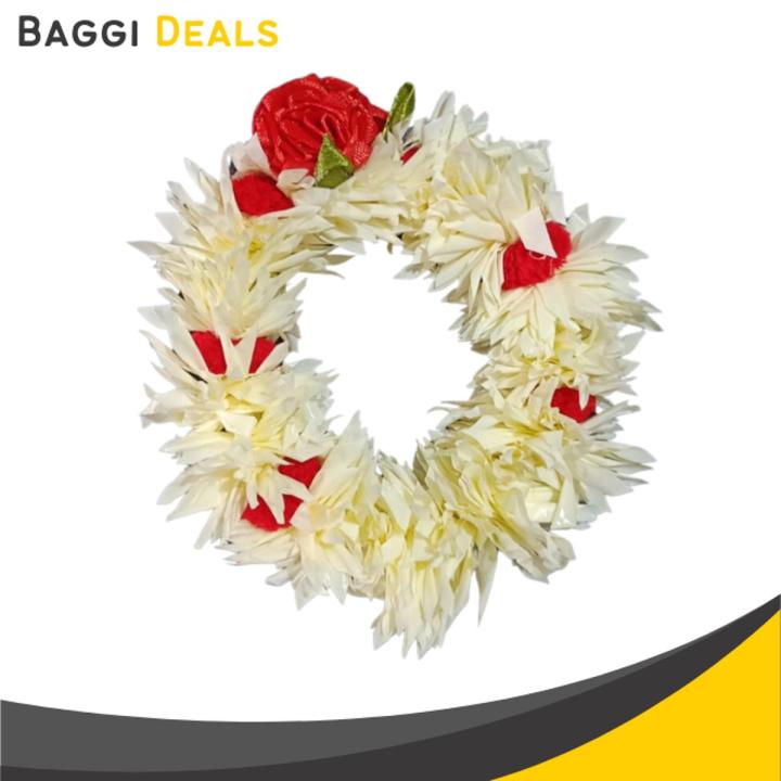 Hand Gajra Bangles for Mehndi, Wedding Reusable Flower kangan for Valima Jewellery - White with Red Flower