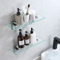 Wall Mounted Clear Glass Bathroom Shelf, 18 inch Glass Shelf for Bathroom with Heavy Duty Brackets White, Glass Floating Shelf Brackets. 