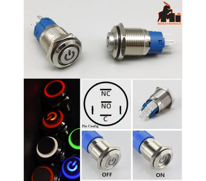 1pcs 220V 16mm Metal Push Button Switch Self-Lock latch ON-OFF Red ...