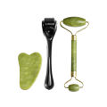 Jade & Derma Roller Gua Sha Board Massager 3 In 1 Facial Tool Set. 
