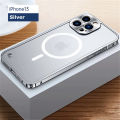 Jaster electroplated metal frame case for iPhone 11 12 13 14 Pro Max 12 13 mini 14 frosted translucent acrylic back plate cases. 