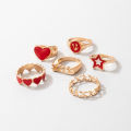 Hand Jewelry Red Cherry Pentagram Love Peach Heart Shaped Geometric Drop Ring 6-Piece Set for girls for women low price. 