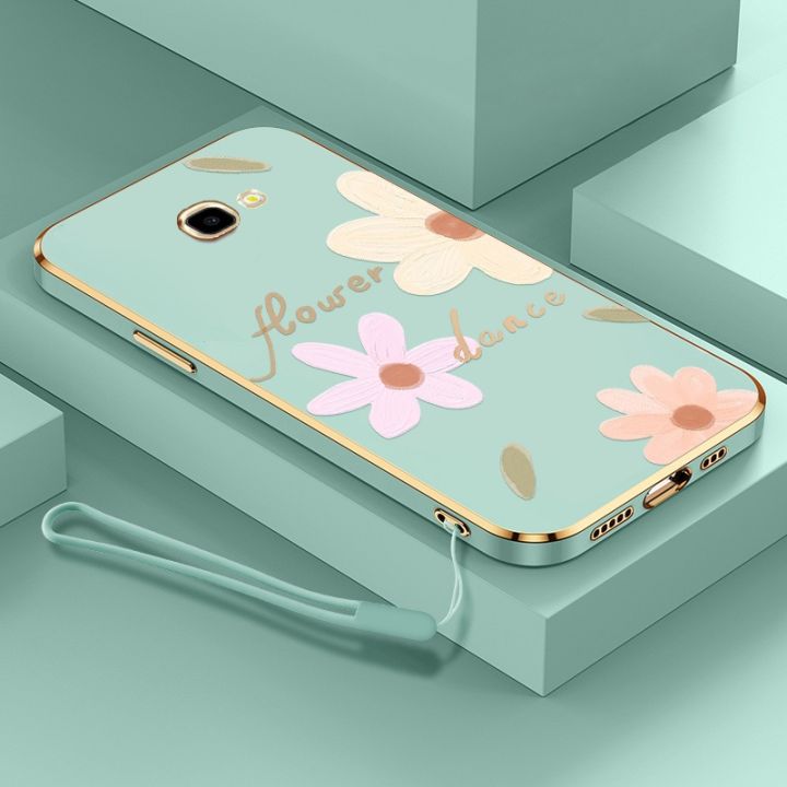 Flower Style Casing for Samsung Galaxy J4 Plus 2018 J4+ J415 2022 New Design Square Shape Phone Case Soft Plating Case Cover with Free Lanyard