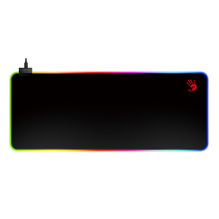 Bloody MP-75N - Extended Roll-Up Fabric RGB Gaming Mouse Pad - 10 Lighting Effects - On/Off Switch - Non-Slip Rubber Base -  Fiber Optic Border- For PC, Laptop, Gaming Setup