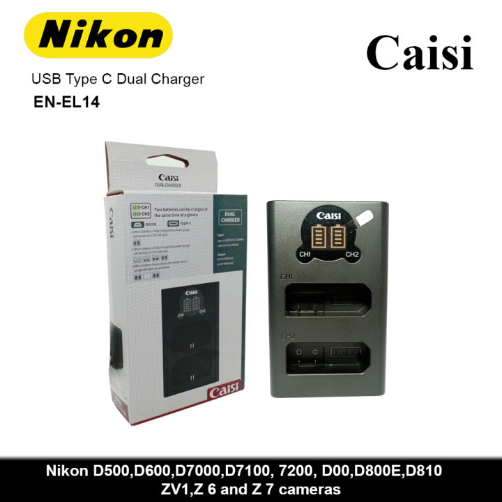 caisi type c en-el14 charger Nikon D3100 Nikon D3200 Nikon D3300 Nikon D3400 Nikon D3500 Nikon D5100 Nikon D5200 Nikon D5300 Nikon D5500 Nikon D5600 Coolpix P7000 Coolpix P7100 Coolpix P7700 Coolpix P7800 Nikon
