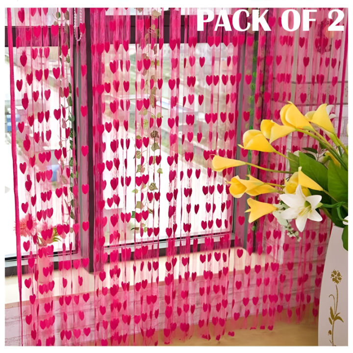 Pack Of 2 Pcs 100*200cm Door Window Curtain Heart Design Wedding Bedroom Living Room Partition Decoration / curtain  room decorations/ decor items  / decorations