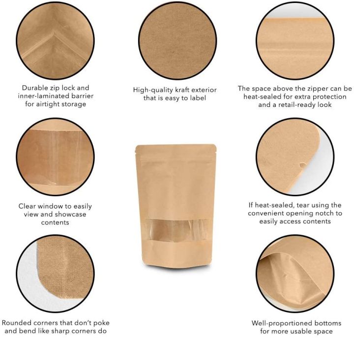 10x15%20cm%2025%20pcs/%C2%A0Brown%20kraft%20paper%20stand%20up%20pouch,%20stand%20up%20paper%20bags%20with%20window%20and%20zipper%20Packaging%20material,%20packaging%20bag%20-%20Image%206