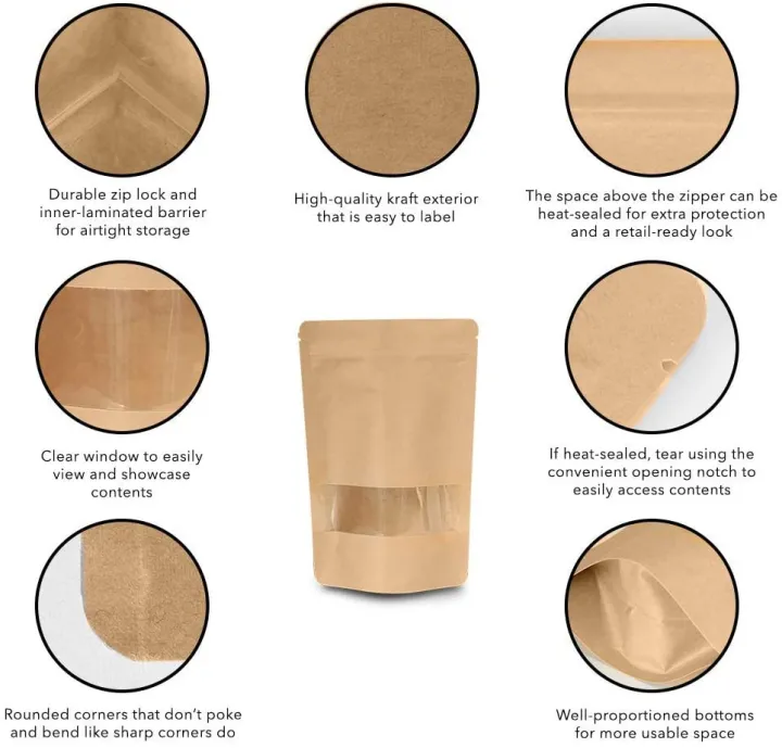 10x15%20cm%2025%20pcs/%C2%A0Brown%20kraft%20paper%20stand%20up%20pouch,%20stand%20up%20paper%20bags%20with%20window%20and%20zipper%20Packaging%20material,%20packaging%20bag%20-%20Image%206