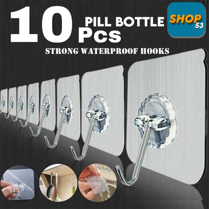 Pack of 10- Magic Hook Without Nails Transparent Strong Sticky Heavy Magic Wall Hook Reusable Adhesive Hooks Suction Cup Hook Hanger Strong Vacuum Holder For Wall Door Bathroom Kit