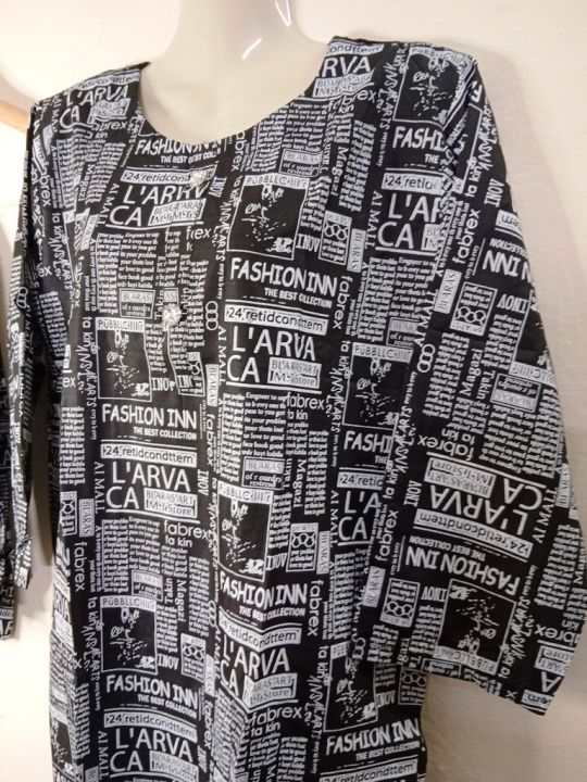 Women's%20Soft%20Linen%20Shirt/Kurtie%20-%20News%20Print%20Design,%20Ready%20to%20Wear%20-%20Image%204
