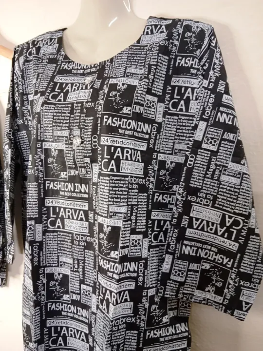 Women's%20Soft%20Linen%20Shirt/Kurtie%20-%20News%20Print%20Design,%20Ready%20to%20Wear%20-%20Image%204