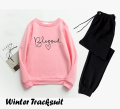 Trendy Fashion Blessed Printed Tracksuits Fabric Fleece and Thick Sweatshirts & Trouser for Winter Elegant Track suits for_Women Trendy_Casual_Wear Track_Suits Collection. 