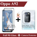 Oppo A92 Full Black 9D|5D|6D|10D|11D|21D Tempered Glass Screen Protector Full Glue Edge To Edge + Back Camera 9H Gorilla Flexible Protector For Oppo A92. 