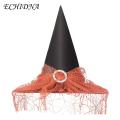 ECHIDNA Dark Witch Hat Large Brim Witch Hat with Lace Spider Web Design for Halloween Cosplay Party Buyers' Favorite Mesh Decorated Witch Hat. 