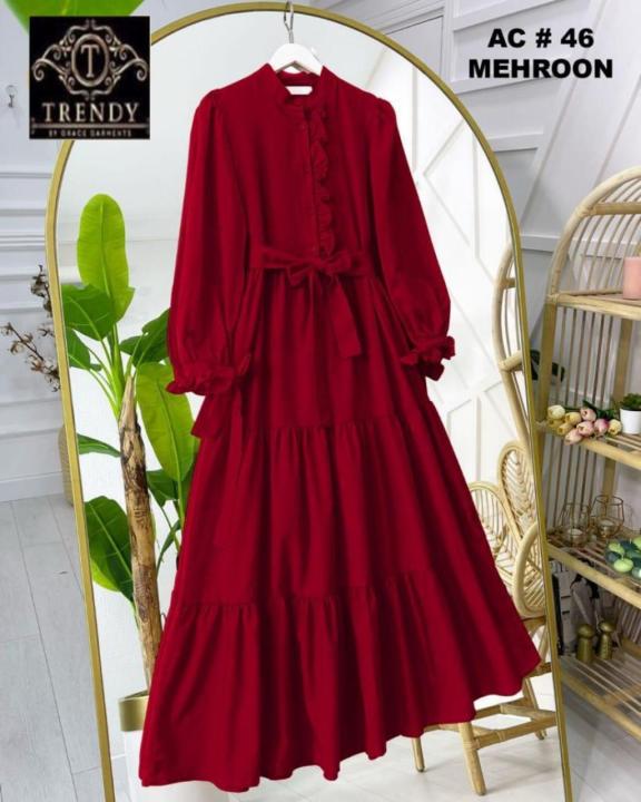 Sultan Trendy Stitched Western Style Panel Work Long Frocks For Women and Girls