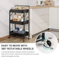 Multi Purpose 3 Layers Storage Trolley with Wheels - Metal Rolling Organizer Cart Foldable Trolley Rack for Kitchen And Multipul Use Foldable Utility Shelf Rack - Rolling Storage Cart with Lockable Casters Trolley.. 